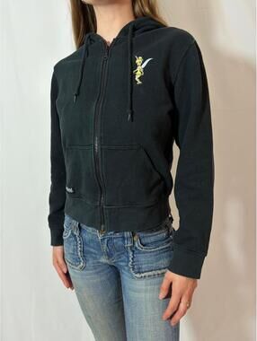 Cutesy Disney Cartoon Tinkerbell Black Zip Up Sweatshirt Hoodie